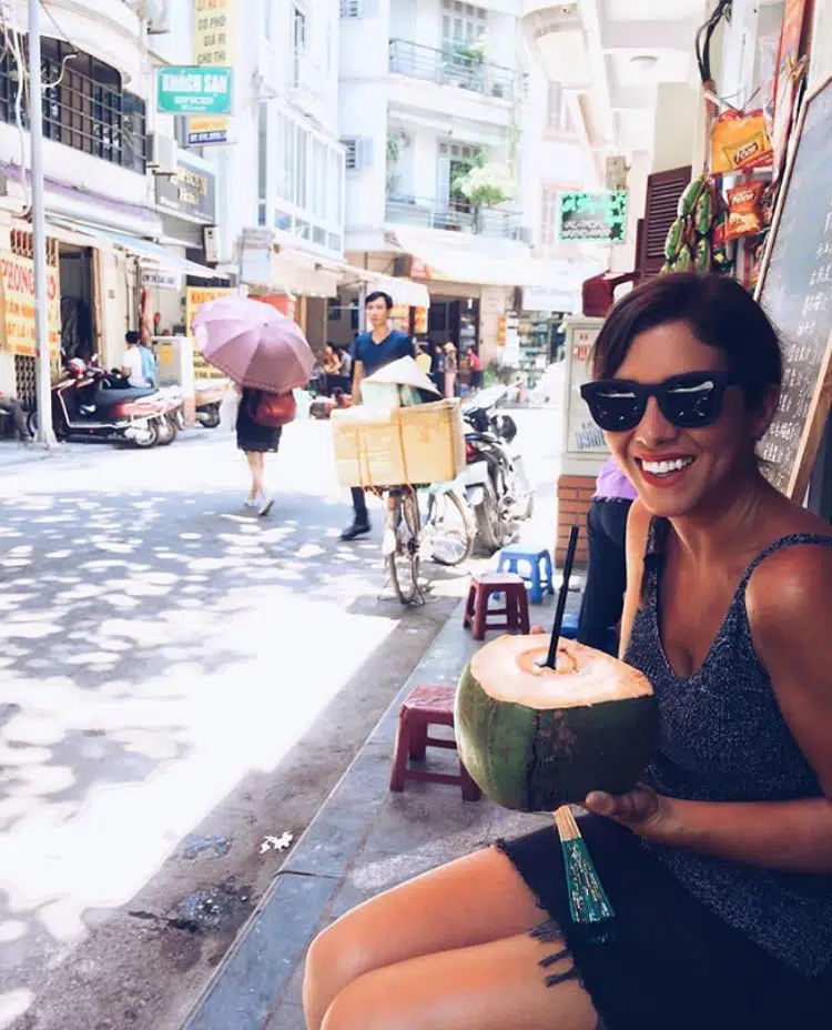 @alexandra_watson in vietnam sippin on coconut water